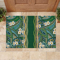 Hawaiian Art Flower Tribal with Lei Rubber Doormat Palaka Pattern Green Color - Polynesian Pride