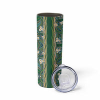 Hawaiian Art Flower Tribal with Lei Skinny Tumbler Palaka Pattern Green Color - Polynesian Pride