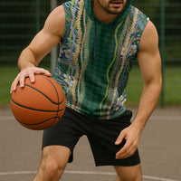 Hawaiian Art Flower Tribal with Lei Sleeveless Hoodie Palaka Pattern Green Color - Polynesian Pride