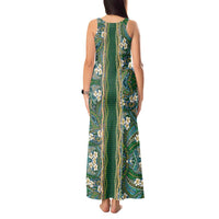 Hawaiian Art Flower Tribal with Lei Tank Maxi Dress Palaka Pattern Green Color - Polynesian Pride