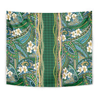 Hawaiian Art Flower Tribal with Lei Tapestry Palaka Pattern Green Color - Polynesian Pride