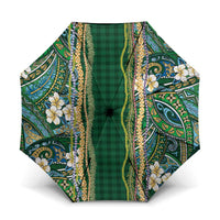 Hawaiian Art Flower Tribal with Lei Umbrella Palaka Pattern Green Color - Polynesian Pride