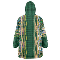 Hawaiian Art Flower Tribal with Lei Wearable Blanket Hoodie Palaka Pattern Green Color - Polynesian Pride