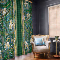 Hawaiian Art Flower Tribal with Lei Window Curtain Palaka Pattern Green Color - Polynesian Pride