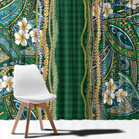 Hawaiian Art Flower Tribal with Lei Window Curtain Palaka Pattern Green Color - Polynesian Pride