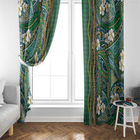 Hawaiian Art Flower Tribal with Lei Window Curtain Palaka Pattern Green Color - Polynesian Pride