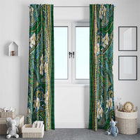 Hawaiian Art Flower Tribal with Lei Window Curtain Palaka Pattern Green Color - Polynesian Pride
