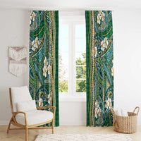 Hawaiian Art Flower Tribal with Lei Window Curtain Palaka Pattern Green Color - Polynesian Pride