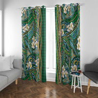 Hawaiian Art Flower Tribal with Lei Window Curtain Palaka Pattern Green Color - Polynesian Pride