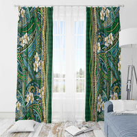Hawaiian Art Flower Tribal with Lei Window Curtain Palaka Pattern Green Color - Polynesian Pride