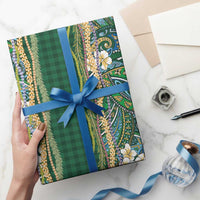 Hawaiian Art Flower Tribal with Lei Wrapping Paper Palaka Pattern Green Color - Polynesian Pride