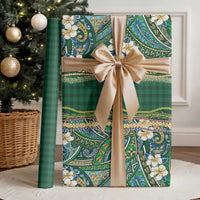 Hawaiian Art Flower Tribal with Lei Wrapping Paper Palaka Pattern Green Color - Polynesian Pride