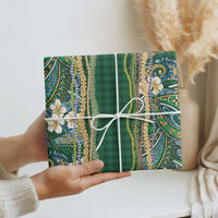 Hawaiian Art Flower Tribal with Lei Wrapping Paper Palaka Pattern Green Color - Polynesian Pride