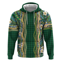 Hawaiian Art Flower Tribal with Lei Zip Hoodie Palaka Pattern Green Color - Polynesian Pride