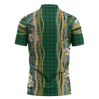 Hawaiian Art Flower Tribal with Lei Zipper Polo Shirt Palaka Pattern Green Color LT03 - Polynesian Pride