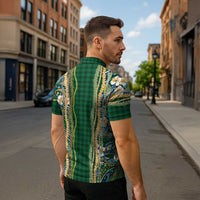 Hawaiian Art Flower Tribal with Lei Zipper Polo Shirt Palaka Pattern Green Color LT03 - Polynesian Pride