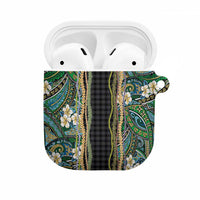 Hawaiian Art Flower Tribal with Lei AirPods Case Palaka Pattern Black Color - Polynesian Pride