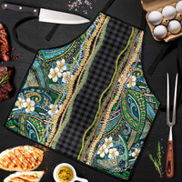 Hawaiian Art Flower Tribal with Lei Apron Palaka Pattern Black Color - Polynesian Pride