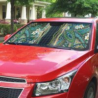 Hawaiian Art Flower Tribal with Lei Auto Sun Shade Palaka Pattern Black Color - Polynesian Pride