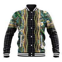 Hawaiian Art Flower Tribal with Lei Baseball Jacket Palaka Pattern Black Color - Polynesian Pride