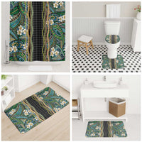 Hawaiian Art Flower Tribal with Lei Bathroom Set Palaka Pattern Black Color - Polynesian Pride