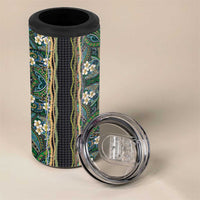 Hawaiian Art Flower Tribal with Lei 4 in 1 Can Cooler Tumbler Palaka Pattern Black Color - Polynesian Pride