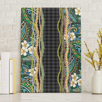Hawaiian Art Flower Tribal with Lei Canvas Wall Art Palaka Pattern Black Color - Polynesian Pride
