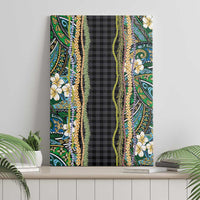 Hawaiian Art Flower Tribal with Lei Canvas Wall Art Palaka Pattern Black Color - Polynesian Pride