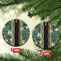 Hawaiian Art Flower Tribal with Lei Ceramic Ornament Palaka Pattern Black Color - Polynesian Pride