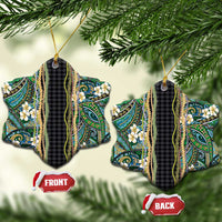 Hawaiian Art Flower Tribal with Lei Ceramic Ornament Palaka Pattern Black Color - Polynesian Pride