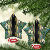 Hawaiian Art Flower Tribal with Lei Ceramic Ornament Palaka Pattern Black Color - Polynesian Pride