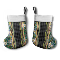 Hawaiian Art Flower Tribal with Lei Christmas Stocking Palaka Pattern Black Color - Polynesian Pride