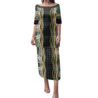 Hawaiian Art Flower Tribal with Lei Family Matching Puletasi and Hawaiian Shirt Palaka Pattern Black Color - Polynesian Pride