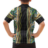 Hawaiian Art Flower Tribal with Lei Family Matching Tank Maxi Dress and Hawaiian Shirt Palaka Pattern Black Color - Polynesian Pride