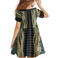 Hawaiian Art Flower Tribal with Lei Family Matching Tank Maxi Dress and Hawaiian Shirt Palaka Pattern Black Color - Polynesian Pride