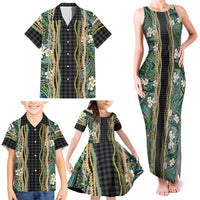 Hawaiian Art Flower Tribal with Lei Family Matching Tank Maxi Dress and Hawaiian Shirt Palaka Pattern Black Color - Polynesian Pride