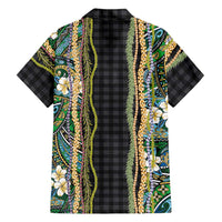 Hawaiian Art Flower Tribal with Lei Family Matching Tank Maxi Dress and Hawaiian Shirt Palaka Pattern Black Color - Polynesian Pride
