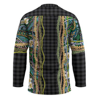 Hawaiian Art Flower Tribal with Lei Hockey Jersey Palaka Pattern Black Color - Polynesian Pride