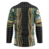 Hawaiian Art Flower Tribal with Lei Hockey Jersey Palaka Pattern Black Color - Polynesian Pride