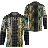 Hawaiian Art Flower Tribal with Lei Hockey Jersey Palaka Pattern Black Color - Polynesian Pride