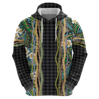 Hawaiian Art Flower Tribal with Lei Hoodie Palaka Pattern Black Color - Polynesian Pride