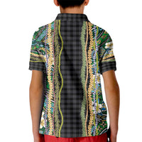 Hawaiian Art Flower Tribal with Lei Kid Polo Shirt Palaka Pattern Black Color - Polynesian Pride