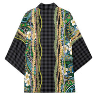 Hawaiian Art Flower Tribal with Lei Kimono Palaka Pattern Black Color - Polynesian Pride