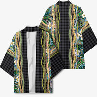 Hawaiian Art Flower Tribal with Lei Kimono Palaka Pattern Black Color - Polynesian Pride