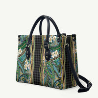 Hawaiian Art Flower Tribal with Lei Leather Bag Palaka Pattern Black Color - Polynesian Pride