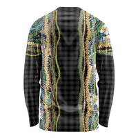 Hawaiian Art Flower Tribal with Lei Long Sleeve Shirt Palaka Pattern Black Color - Polynesian Pride