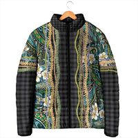 Hawaiian Art Flower Tribal with Lei Padded Jacket Palaka Pattern Black Color - Polynesian Pride