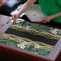 Hawaiian Art Flower Tribal with Lei Puzzle Palaka Pattern Black Color - Polynesian Pride