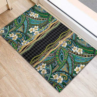 Hawaiian Art Flower Tribal with Lei Rubber Doormat Palaka Pattern Black Color - Polynesian Pride