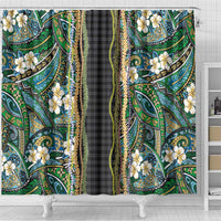 Hawaiian Art Flower Tribal with Lei Shower Curtain Palaka Pattern Black Color - Polynesian Pride